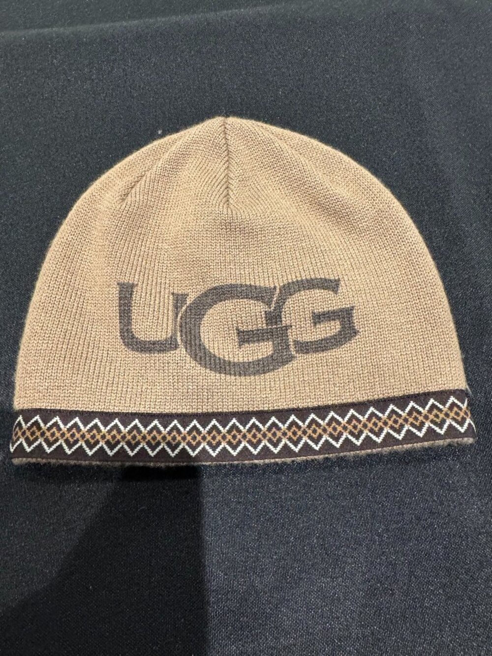 UGG Baby Beanie Infant Winter Hat One Size Tan Knit Tasman Accent With Logo